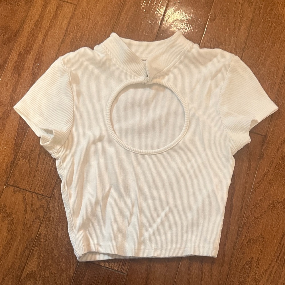 White Crop Top Round Cutout